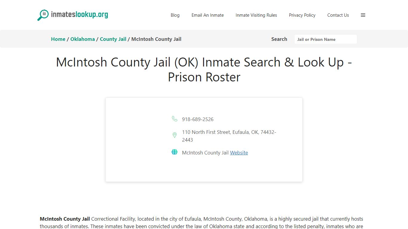 McIntosh County Jail (OK) Inmate Search & Look Up - Prison Roster